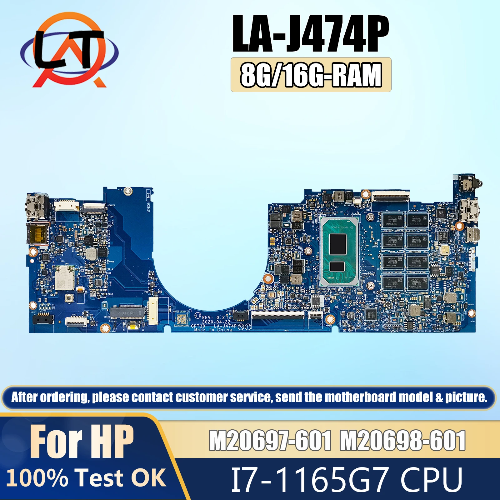 

LA-J474P For HP ENVY 13-BA Laptop Motherboard I7-1165G7 8G/16GB RAM M20697-601 M20698-601 100% Test OK