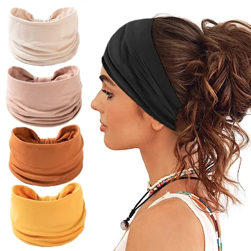 Imagen 2 del producto Diadema ancha para mujer, diademas negras con estilo, diademas gruesas bohemias, turbante deportivo africano grande para Yoga, accesorios para el cabello