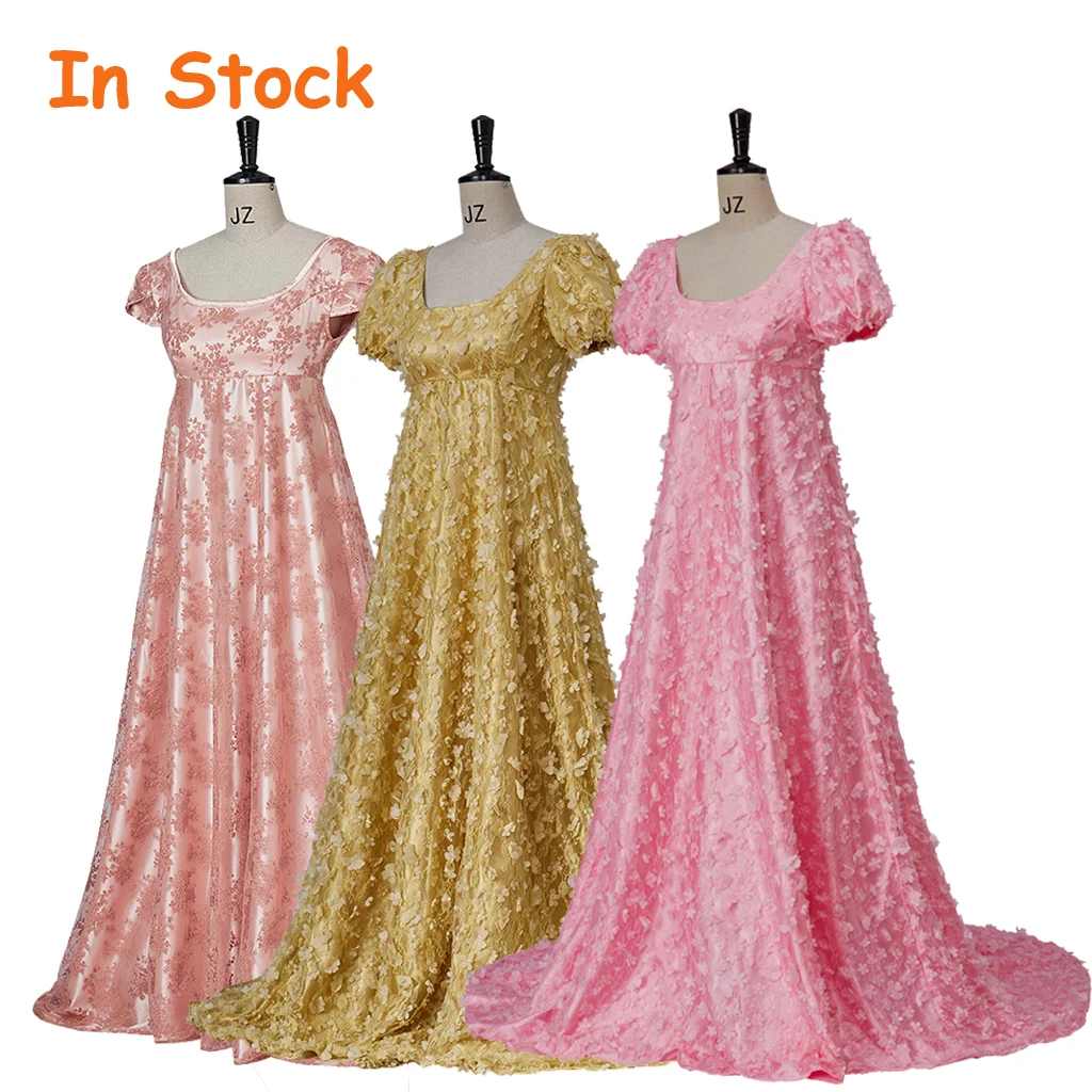 

In Stock Medieval Victorian Vintage Ball Gown High Waistline Dress Kate Cosplay Regency Dress Cosplay Robe Satin Jane Austen Sui
