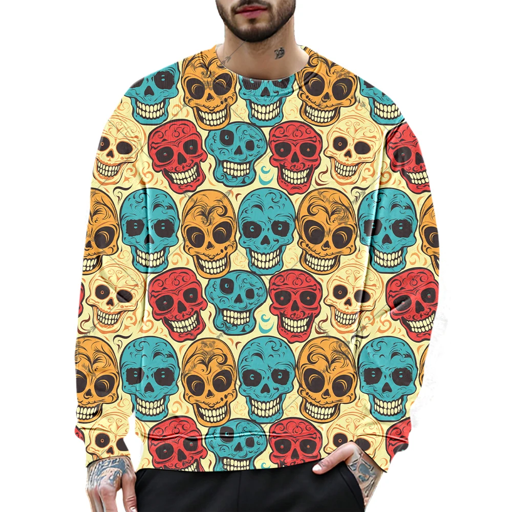

Funny Rose Skull Print Men's Sweatshirts Hip Hop Trend y2k Clothes Casual O-neck Loose Pullover Autumn Winter Fashion Hooded Top
