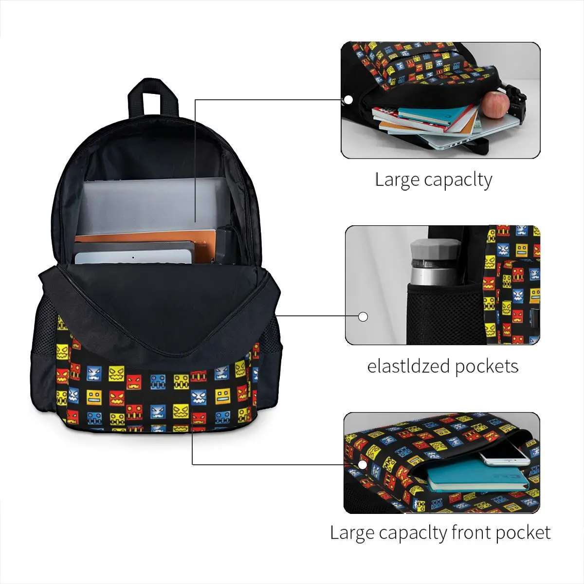 Geometry Dash Icon Face Women Backpack Mochila Fashion Children School Bag Game Lover Laptop Backpack Kids Large Travel Rucksack