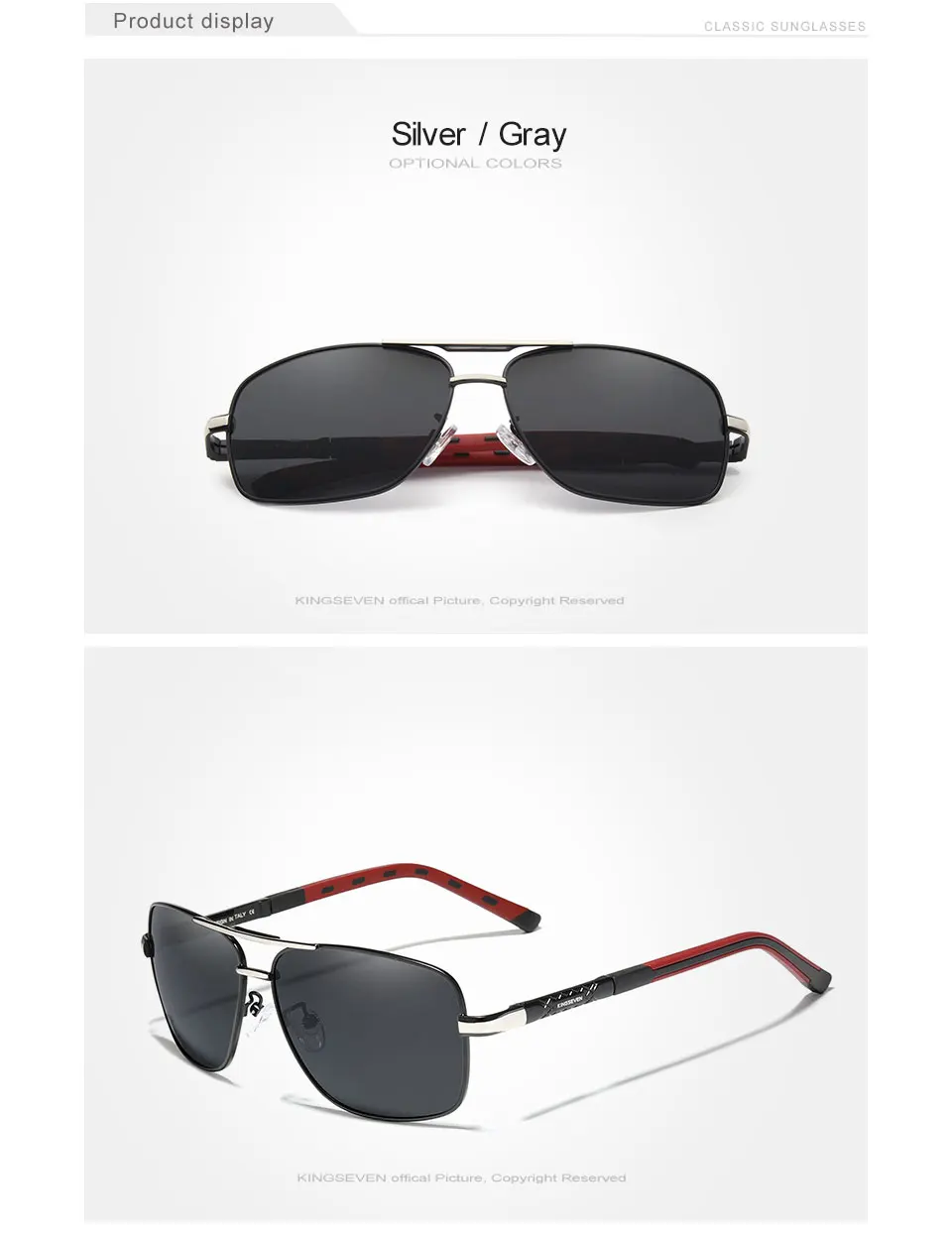 KINGSEVEN Aluminium Marke Polarisierte Sonnenbrille Männer Frauen Mode Rahmen Männlichen Spiegel Sonnenbrille Für Fahren Rot Design Tempel – Detail 4