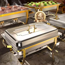 Chafing Dishes for Buffet 4 pack, 8QT [Elegant Gold and Silver Colors] Stainless Steel Chafing Dish Buffet Set [Sturdy and High