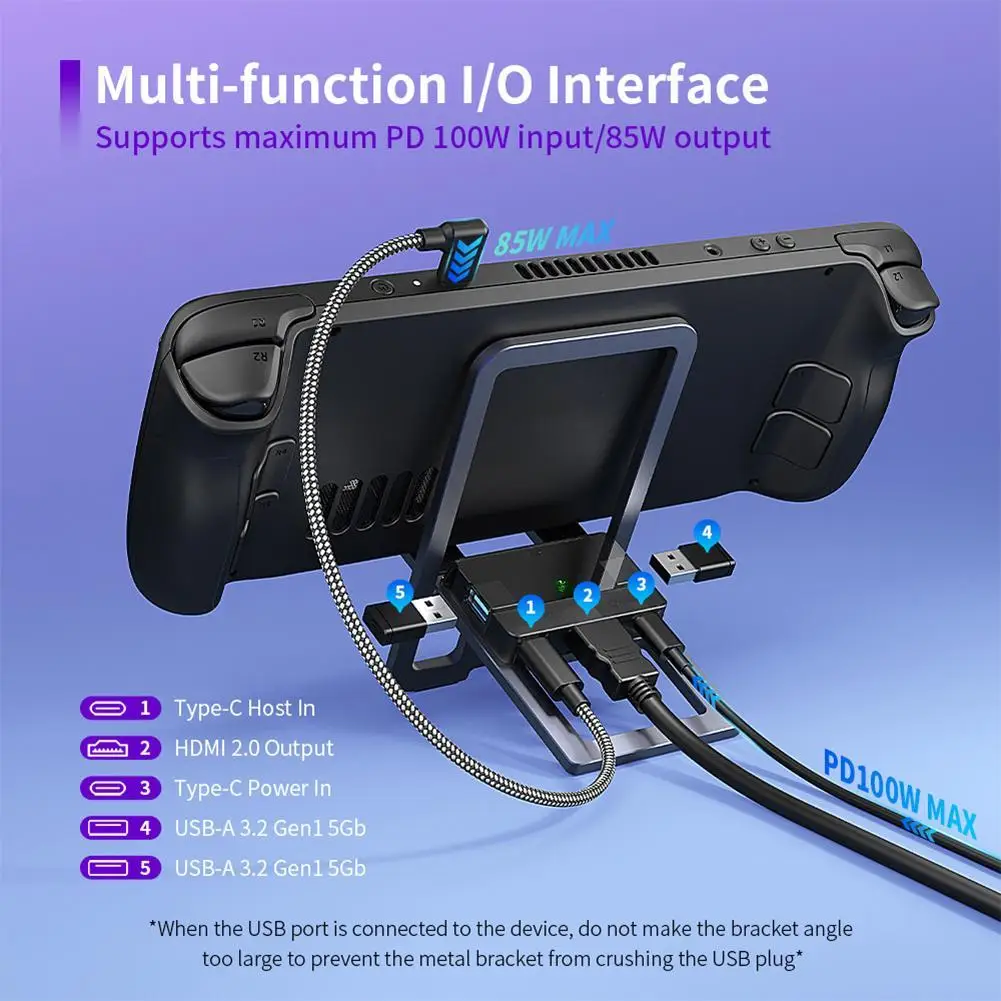 

For ROGAllyX Ultra-thin USB Folding Docking Station For SteamDeck Outgoing Metal Bracket For Switch Folding Docking Station