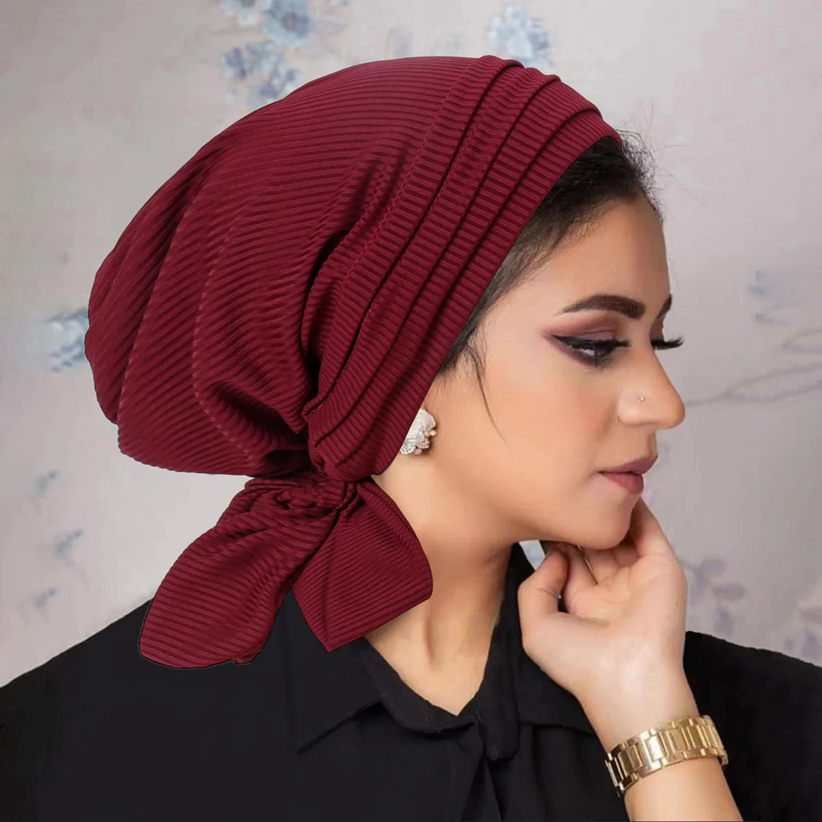 2024 New Solid Color Turban Hijab Hats Long Tail Head Wraps Elastic Muslim Hats Breathable Chemo Cap For Women Girls