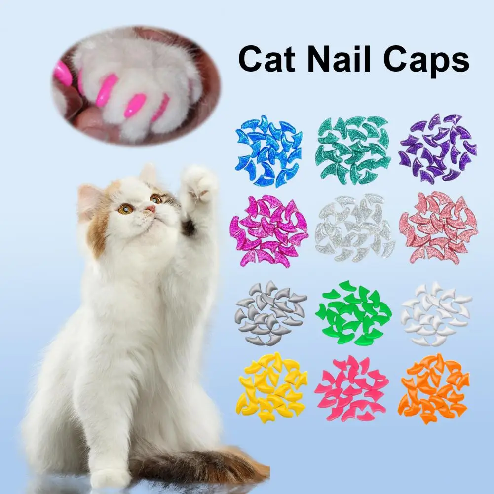 Cat Grooming Supplies 120pcs Non- Cat Nail Caps 6 Colors with Adhesives Applicators Safe Claw Covers for Cats Natural Cat Nail