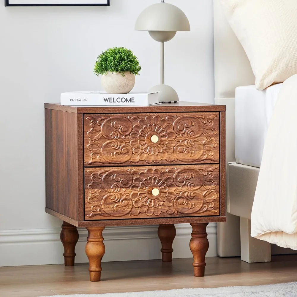 

Nightstand, Farmhouse Bedside Table with 2 Drawers and Metal Handles, Wood Sofa Side Table End Table Accent Dresser, Customized