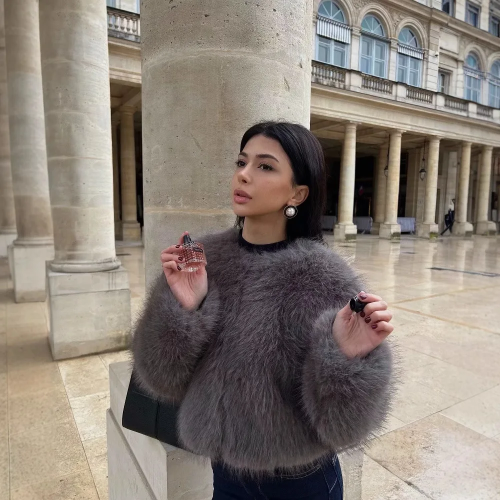 

Women Fluffy Jacket Winter Clothes Short Faux-Fox Fur Coats Korea Casual Black Outwear Female Thick Warm Plush Overcoat