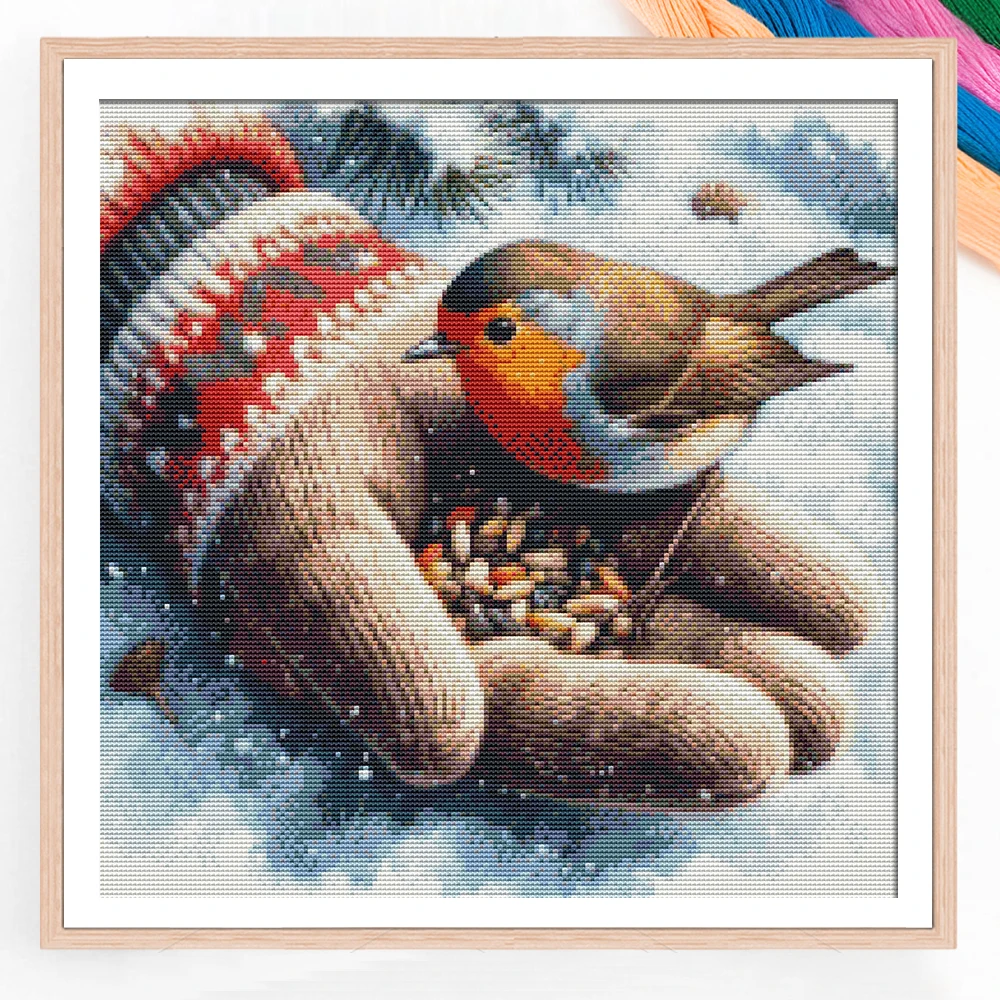 Winterhandschuh Vogel DIY Kreuzstich Stickerei Tierthema 11CT Kits Handarbeit Bastelset Heimdekoration