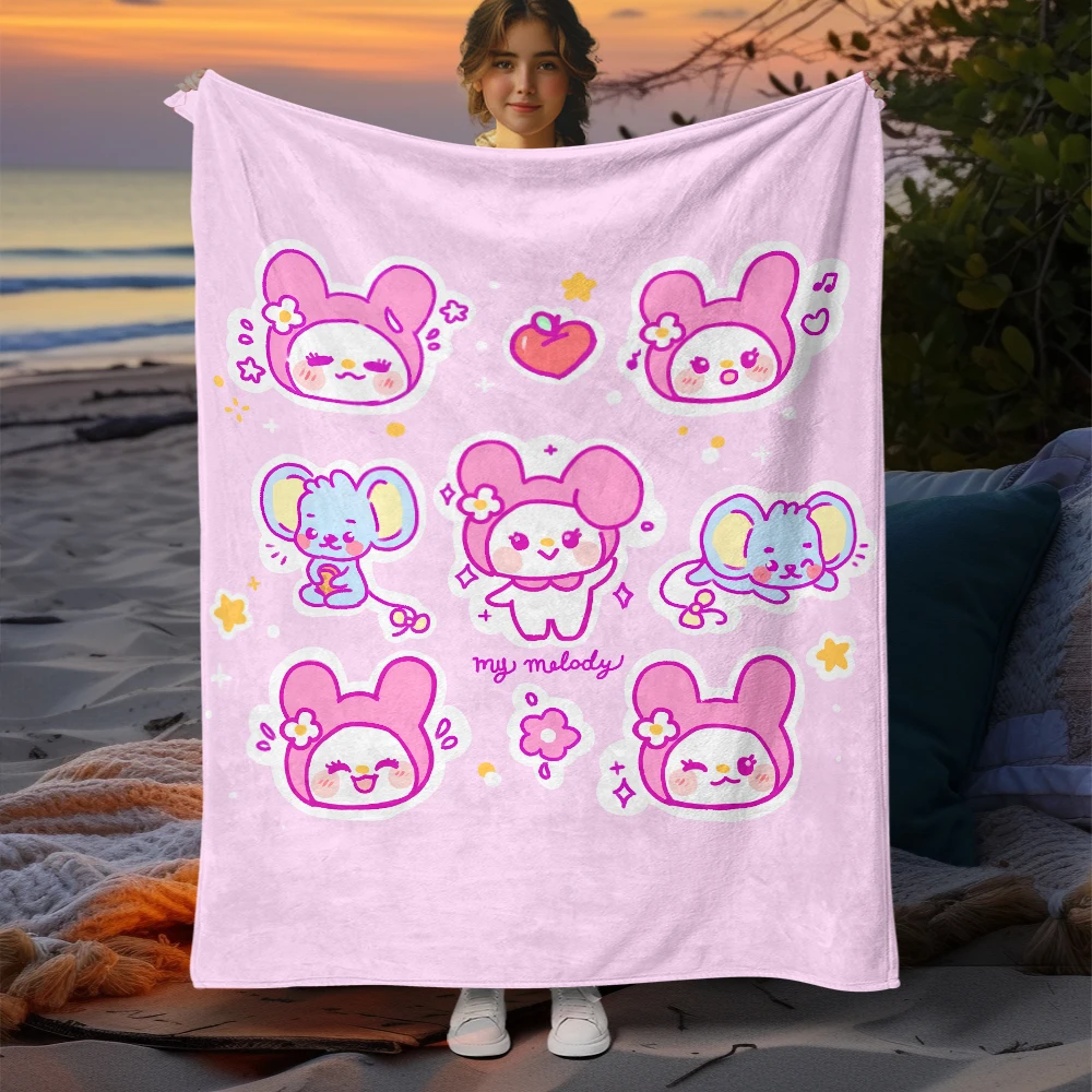 

MINISO&Sanrio My Melody Cartoon HD Printed Blankets Flannel Throw Camping Blankets for Sofa Thin Blanket Modern Fashion Gift