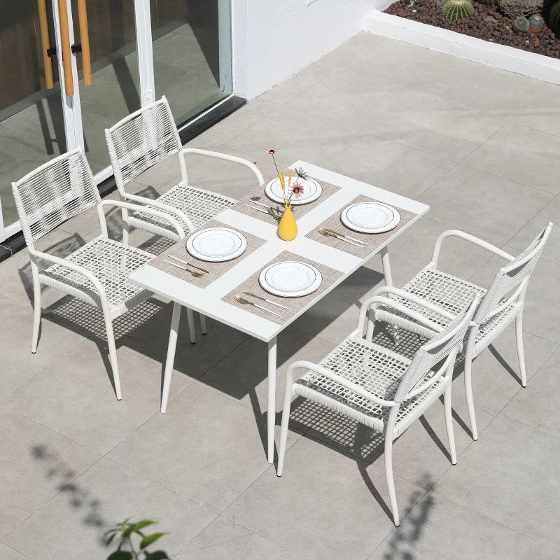 Modern  Outdoor Patio Rattan Dining Chair with Cushions Metal Home Furniture for Villas garden chair