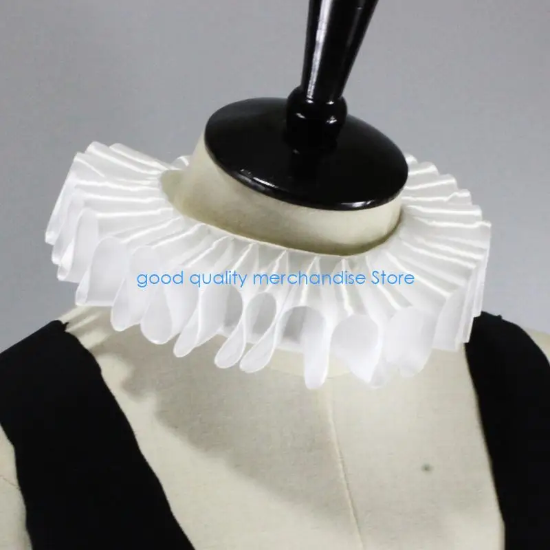 Y5JD Women Ribbon Ruffled Fake Collar Victorian Neck Ruff Satin Choker