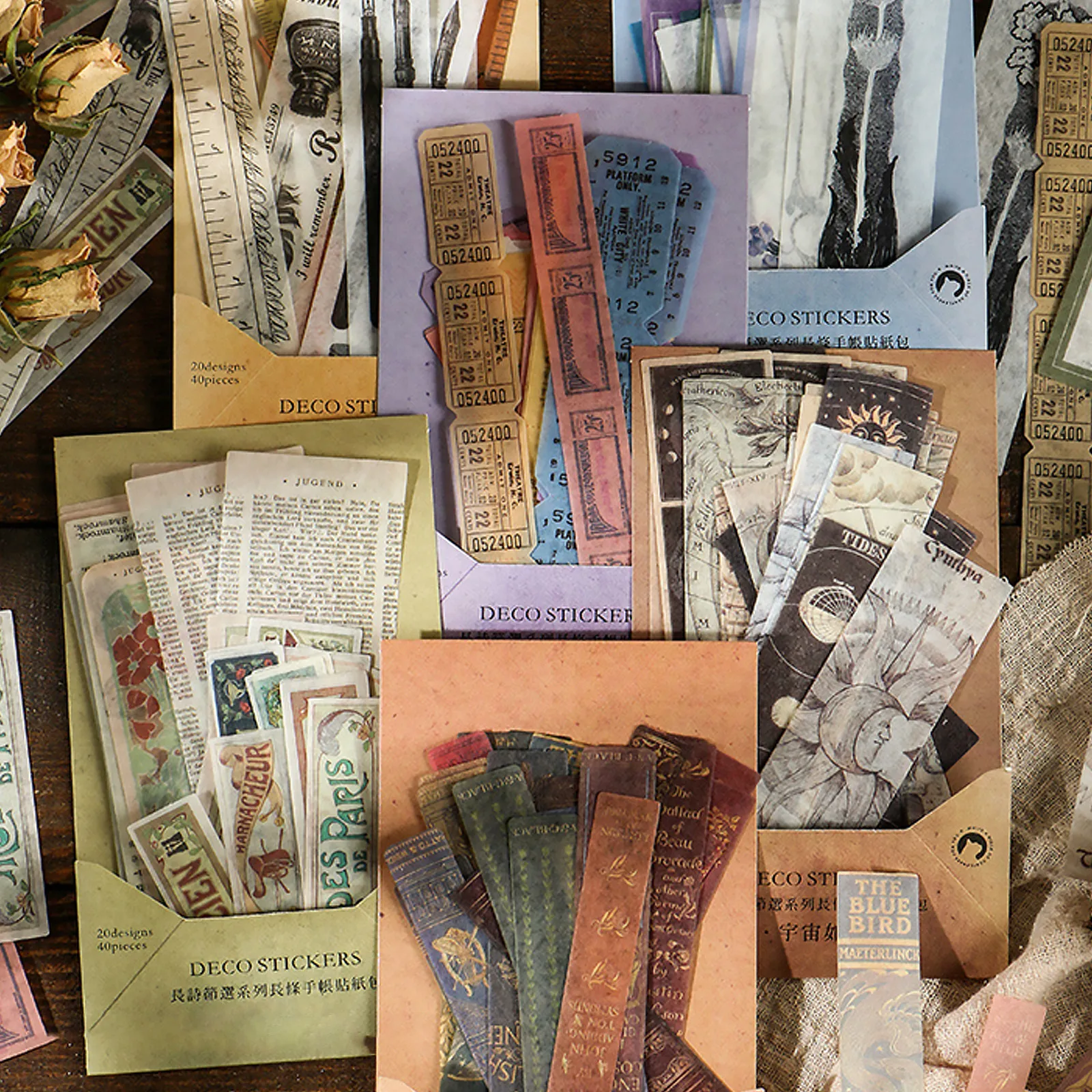 

6 Sets Vintage Washi Sticker Pack Retro Art Planner Scrapbook Decor DIY Material Creative Pattern Design Decorative