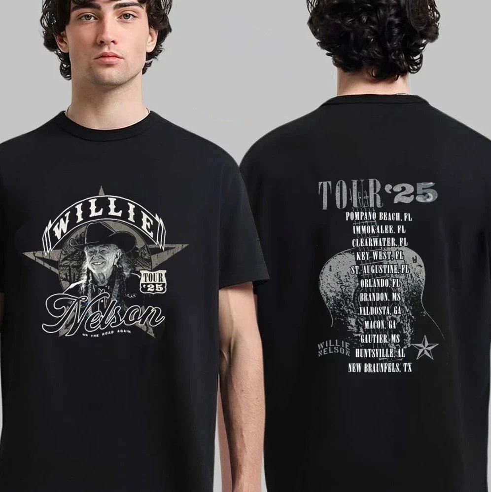 

НОВЫЙ! Футболка Willie Nelson 2025 Tour Country Outlaw Rock Concert 1, элитный роскошный топ для мужчин и женщин Y2k
