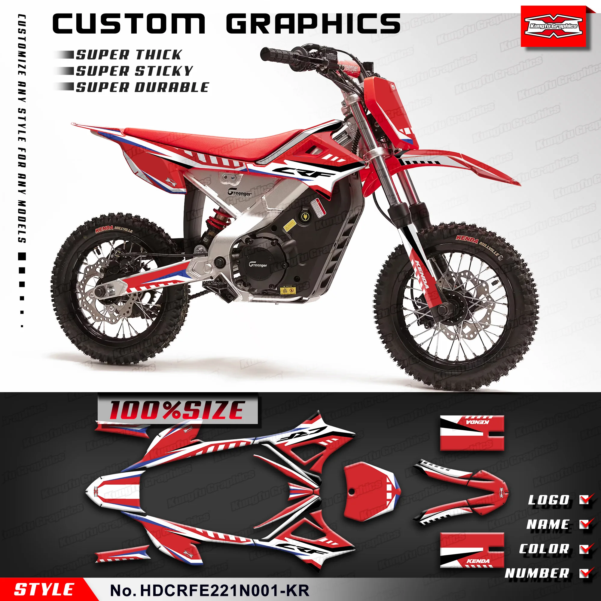 

KUNGFU GRAPHICS Motorcycle Stickers Vinyl Graphics for HONDA CRF-E2 / CRF E2 2021 2022 2023 2024 2025, HDCRFE221N001-KR
