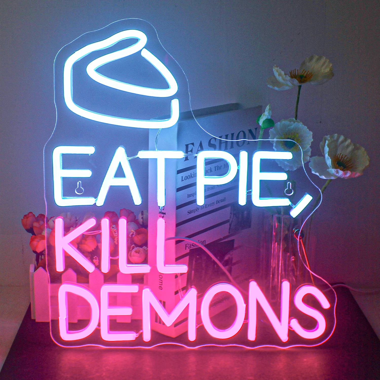 

Eat pie kill demons neon sign Home party neon light bar shop restaurant wall art decoration glowing sign Personalized neon light