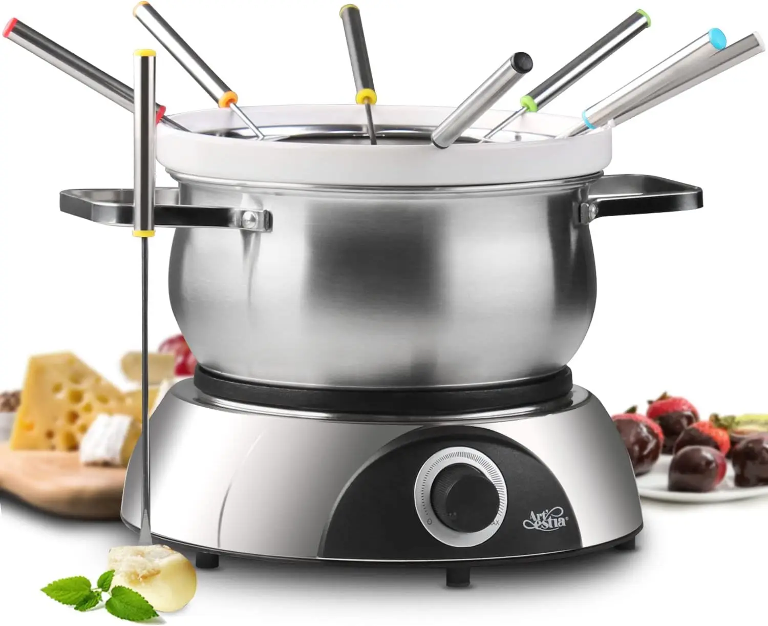 Electric Fondue Pot Set for Chocolate, 1500W Cheese Fondue Set with Multiple Fondue Pots with Adjustable Temperature, 8