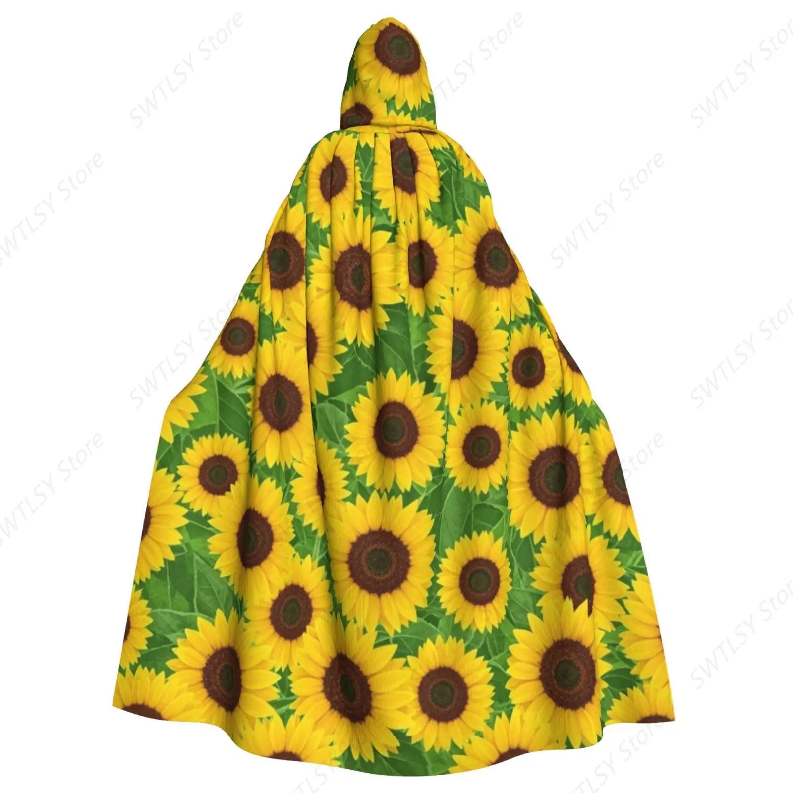 Women Men Wizard Hooded Cloak Halloween Cape Costume Compatible with Sunflower Green for Cosplay Party Dress