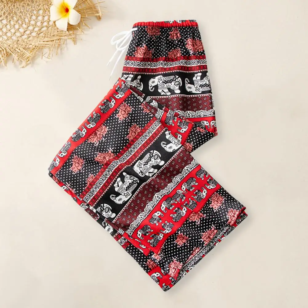 

Retro Elephant Print Women Pants Straight Wide Leg Long Trousers Thin Lady Slacks Soft Sweat Absorbing Casual Pants Loose Pants