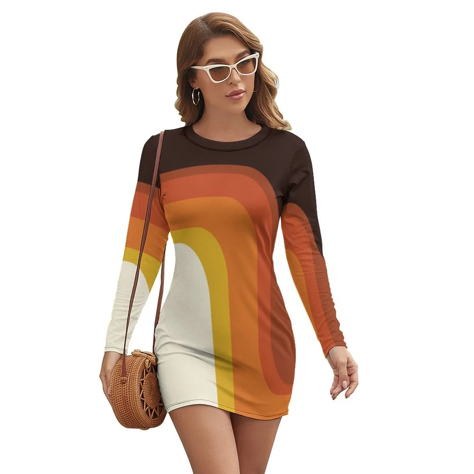 

Mid-Century Modern Meets 1970s Orange Rainbow Long-sleeved Dress dresses for women 2024 luxury designer party beach dress