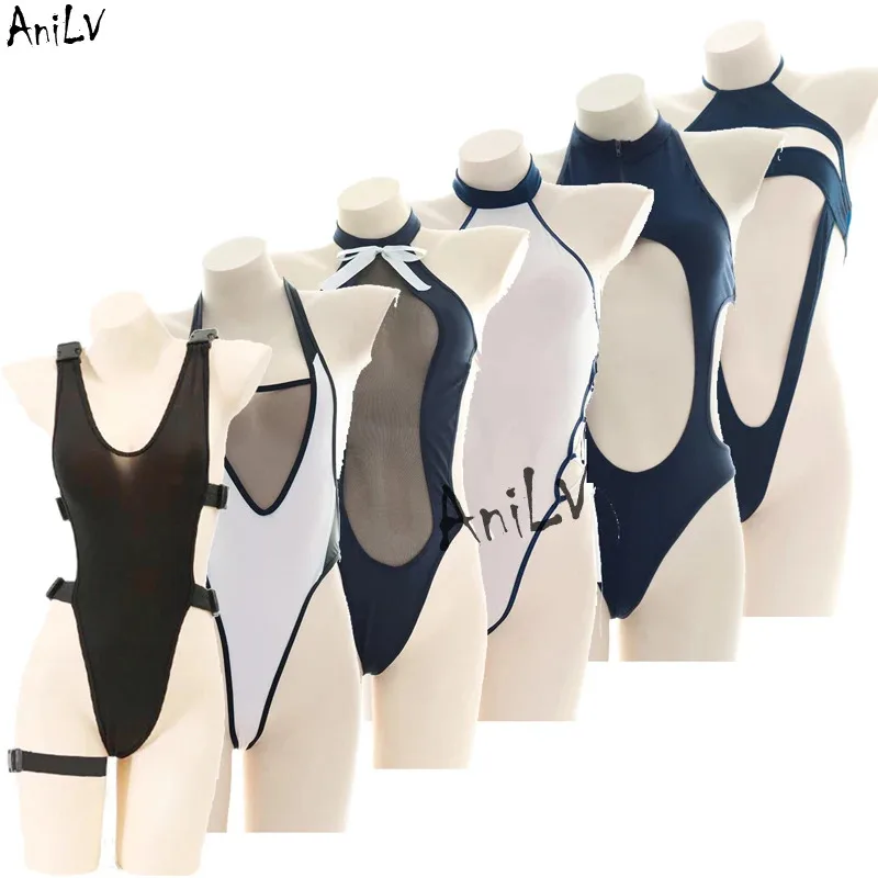 

AniLV Bodysuit One-piece Swimsuit Series Costume Xmas Women Sexy High Neck Hollow Out Pajamas Lingerie Uniform Set Cosplay