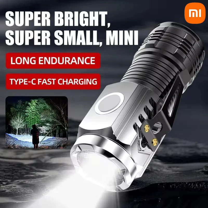 Xiaomi 3 LED Super Bright Flashlight Rechargeable For Long Range Portable Small Flashlight With Pen Clip And Tail Magnet Light