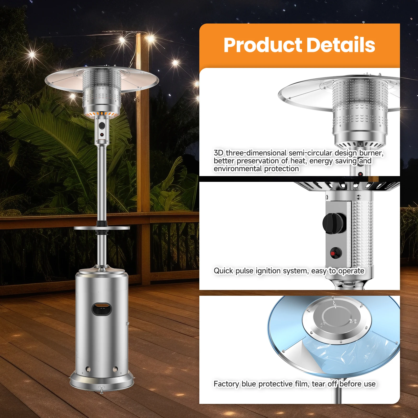 

42000 BTU Outdoor Patio Heater, Umbrella-Shaped Propane Patio Heater, Stainless Steel Burner And Construction, For Heating