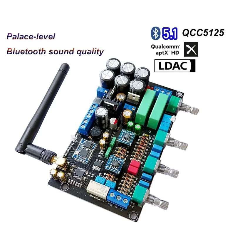 DLHiFi QCC5125 Bluetooth 5.1 HiFi LDAC APTX HD 24bit 96k Preamplifier Tone Board OPA2604 dual Op with PCM5102A DAC I2S decoding