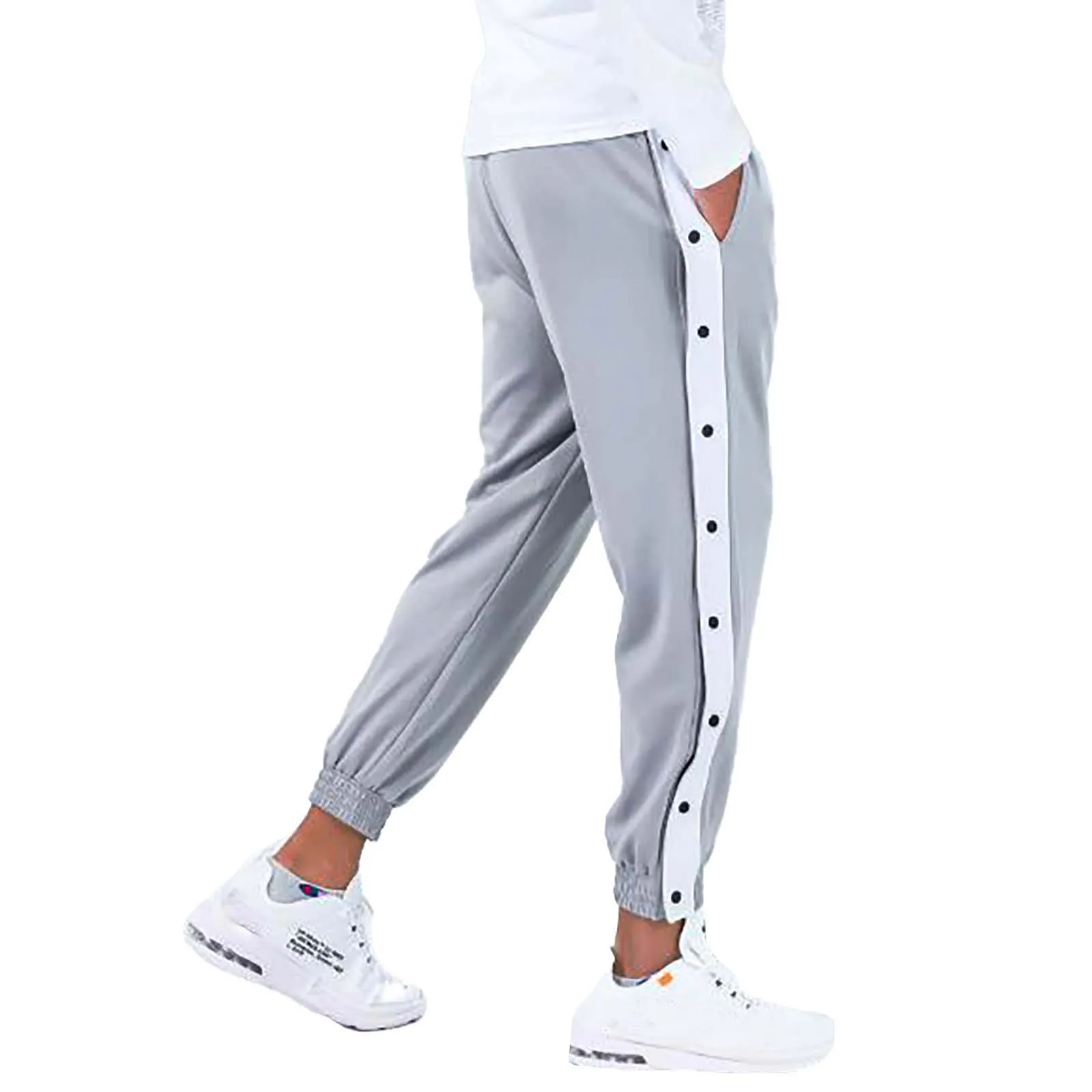 Pantalones deportivos holgados para hombre, pantalón con botones y bolsillos laterales, para entrenamiento de baloncesto, con puños elásticos