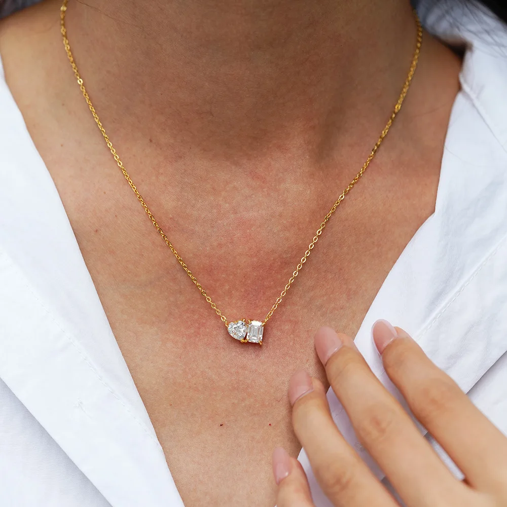

Women's Sweet & Lovely S925 Sterling Silver 24K Gold Plated 1CT Moissanite Sugarcube Necklace - Romantic Luxury Jewelry