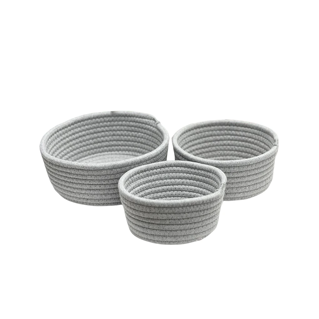 3 Pieces/Set Storage Basket Washable Cotton Braided Round Socks Container