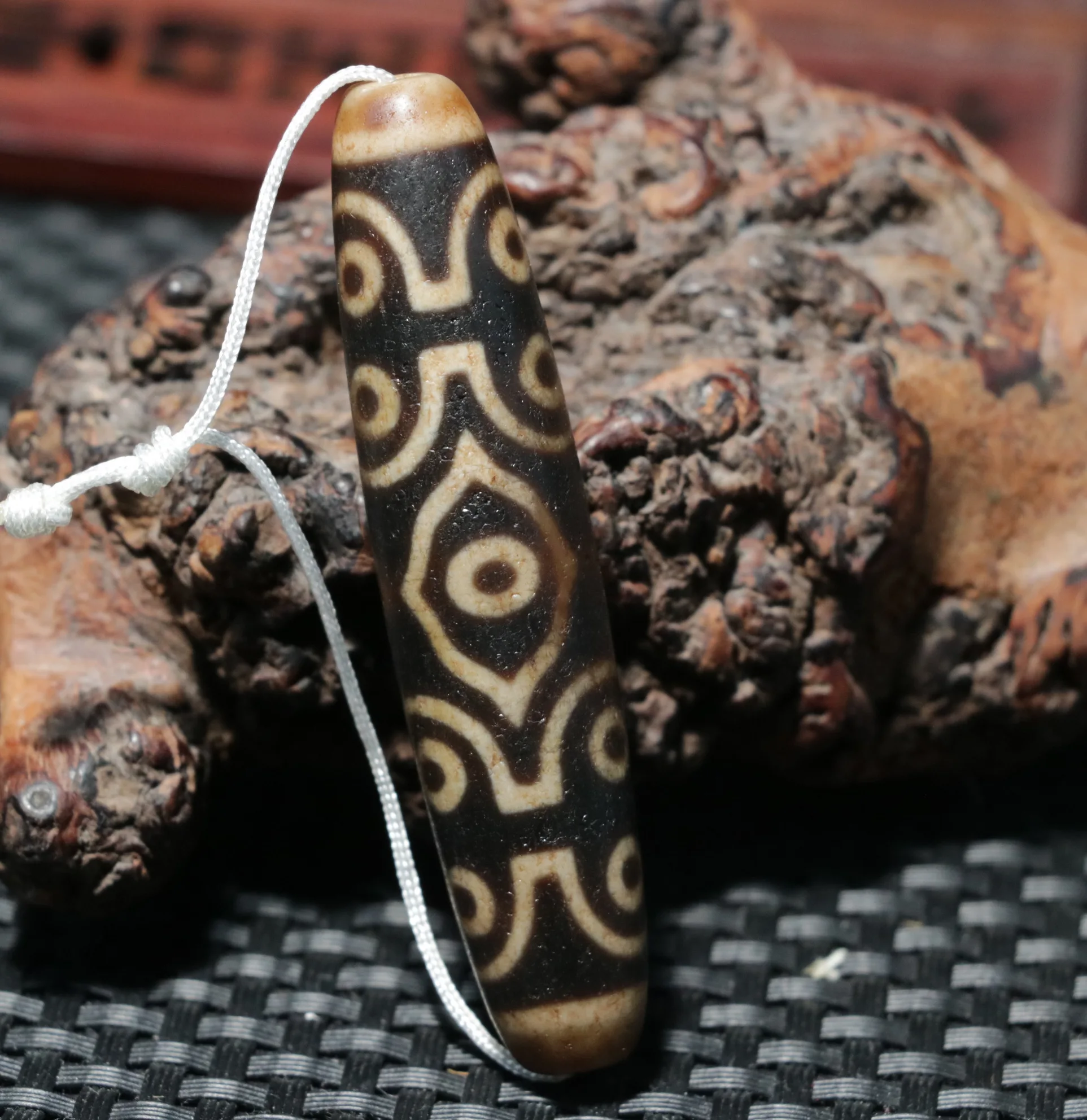Treasure Unique Magic Power Tibetan Old Agate 15 Eye Master Long dZi Bead Pendant 68MM Amulet Timestown UPD22