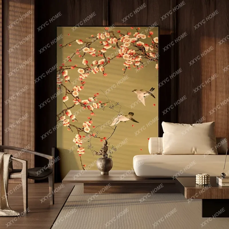 Spring Garden French Vintage Floral and Bird Screen Partition Living Room Decorative Background Wall 120*180