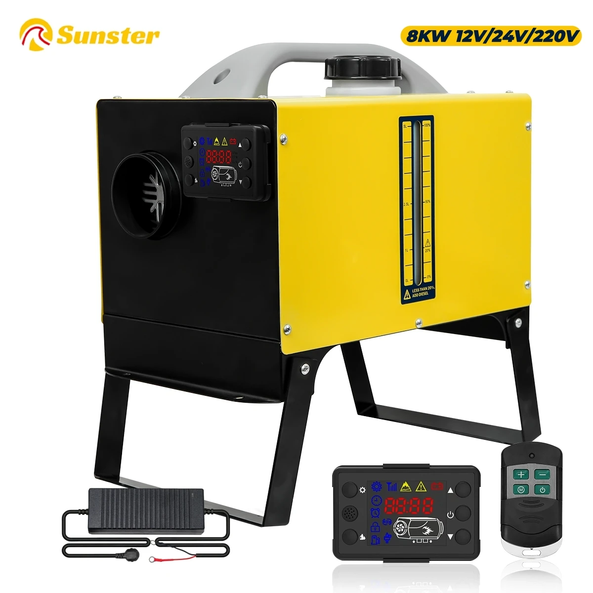 8KW Diesel Air Heater 12V 24V 220V All-in-one Car Parking Heater w/ LCD Remote Control Bottom Bracket ,for Car Truck Boat RV