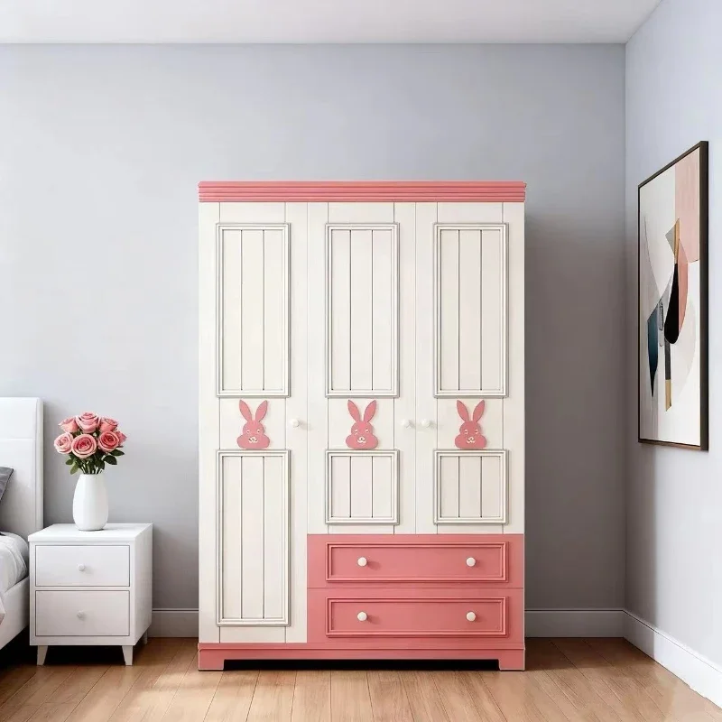 Factory wholesale modern style children's wardrobe bedroom solid wood environmental protection cartoon design sliding door