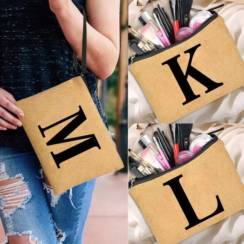 Ladies' Makeup Bag Cosmetic Pouch Zipper Imitation Cotton Travel Essentials Wash Bags Organizer Black Printing Series Handbags