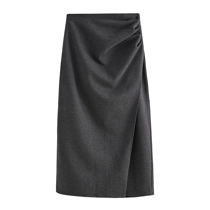 Schicke Falten-Wollröcke für Damen, vielseitig, Büro, lässig, schlankmachende Passform, hohe Taille, mittellanger gerader Rock für Damen