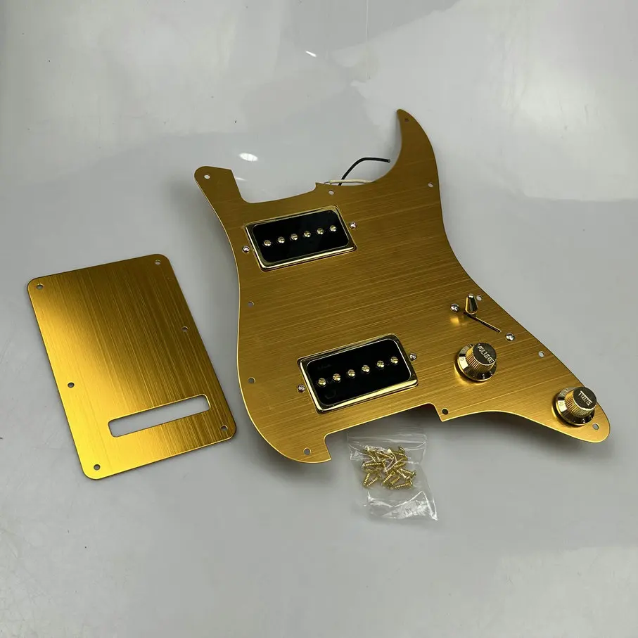 Prewired HH Double Humbucker Loaded Pickguard Gold Brushed Scratch Plate  With Back Plate Screws for ST Str/at Guitar