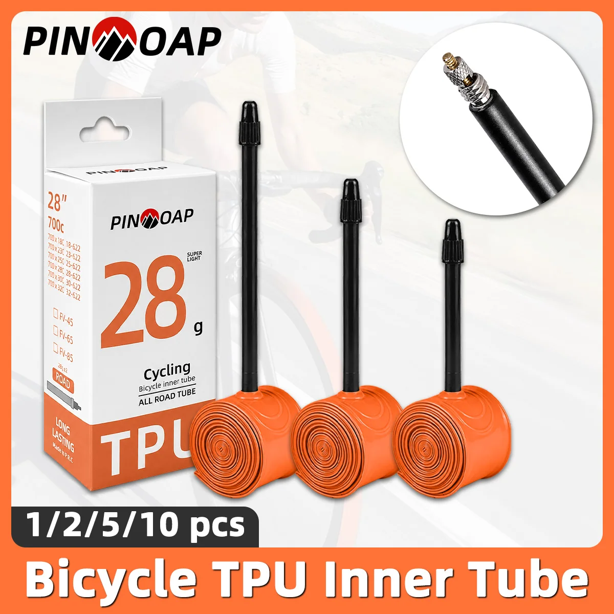 PINMOAP 1/2/5/10P Ultra Durable TPU Road Bike Inner Tube 700