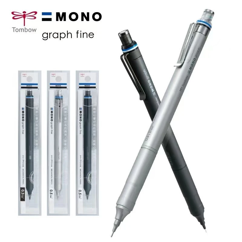 TOMBOW Metal Rod Automatic Pencil Low Center of Gravity Stationery 0.3mm/0.5mm With Built-in rotating Eraser Smooth Writing