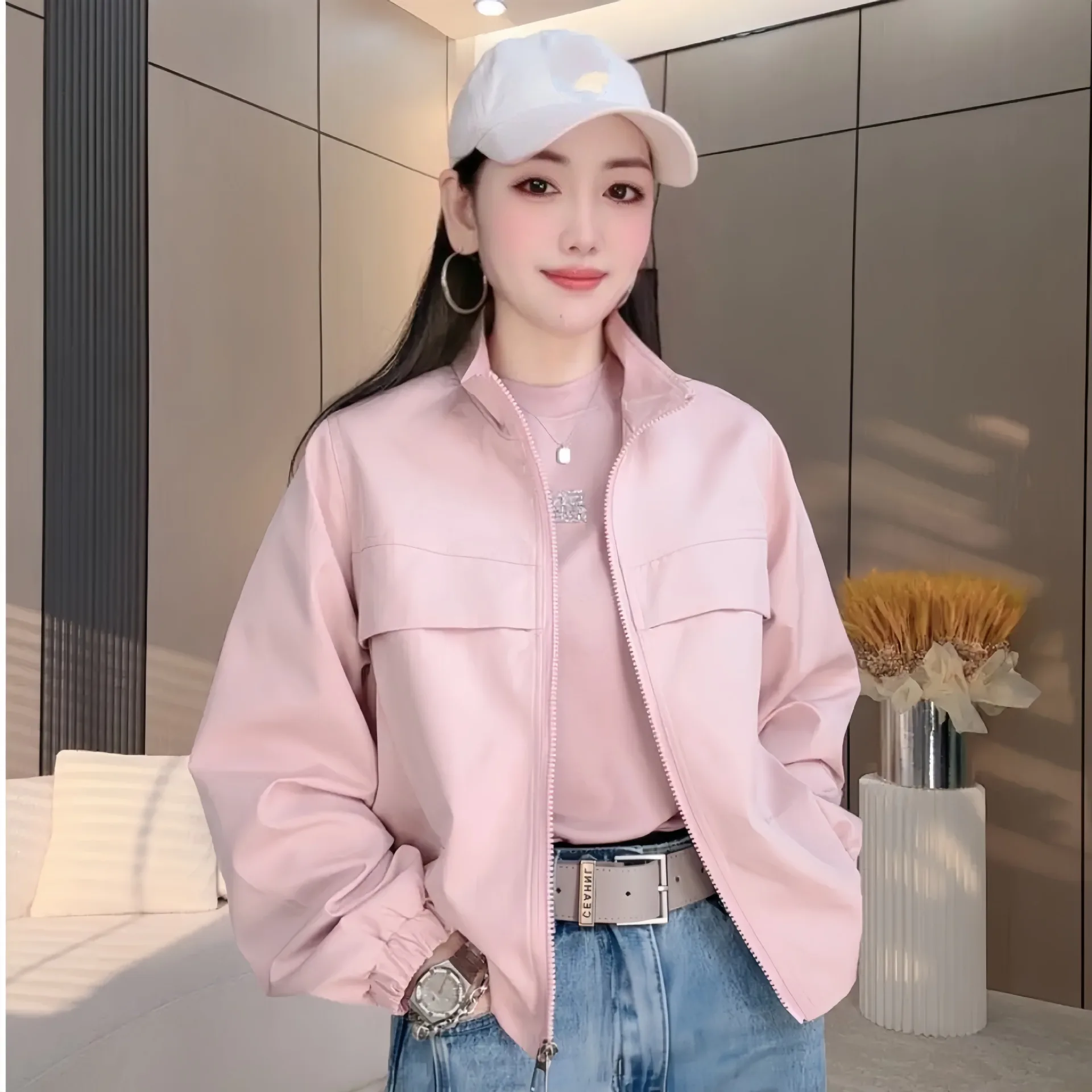 New Spring And Autumn Popular Casual Women's Fashionable Jacket For Petite Women, Stylish Solid Color Versatile Coat