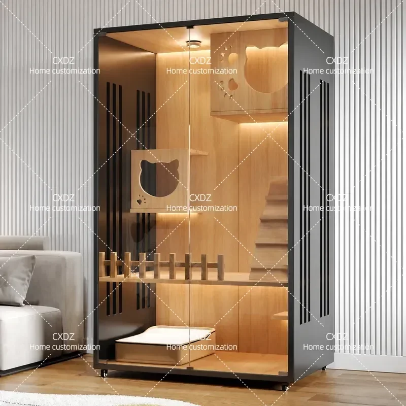 Large Indoor Cat Villa Cabinet Pet House Cage with Spacious Interior for Household Use Multi Level Cat Condo Furniture