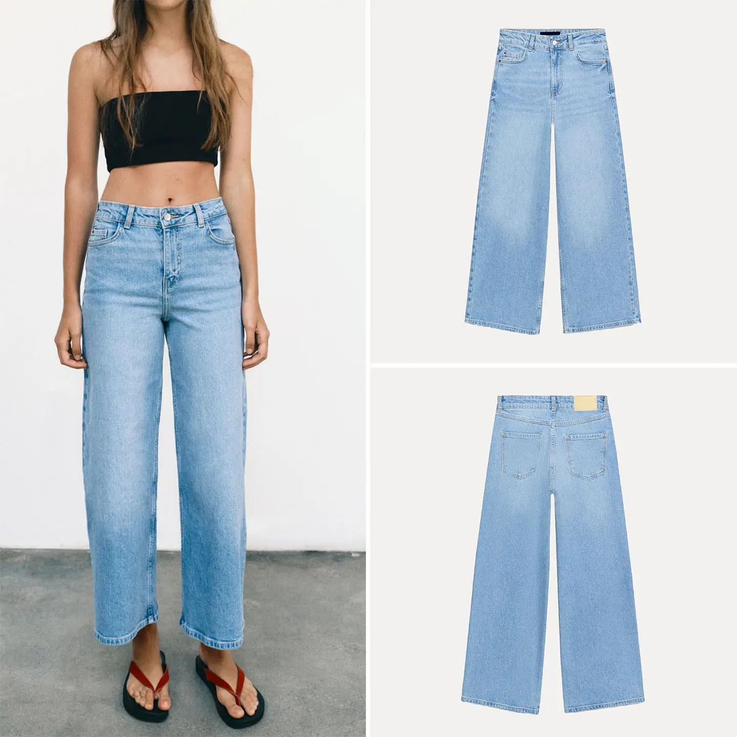 

Модные джинсы с высокой талией и широкими штанинами, удобная женская весенняя одежда, джинсовые брюки ZADATA для женщин на все сезоны