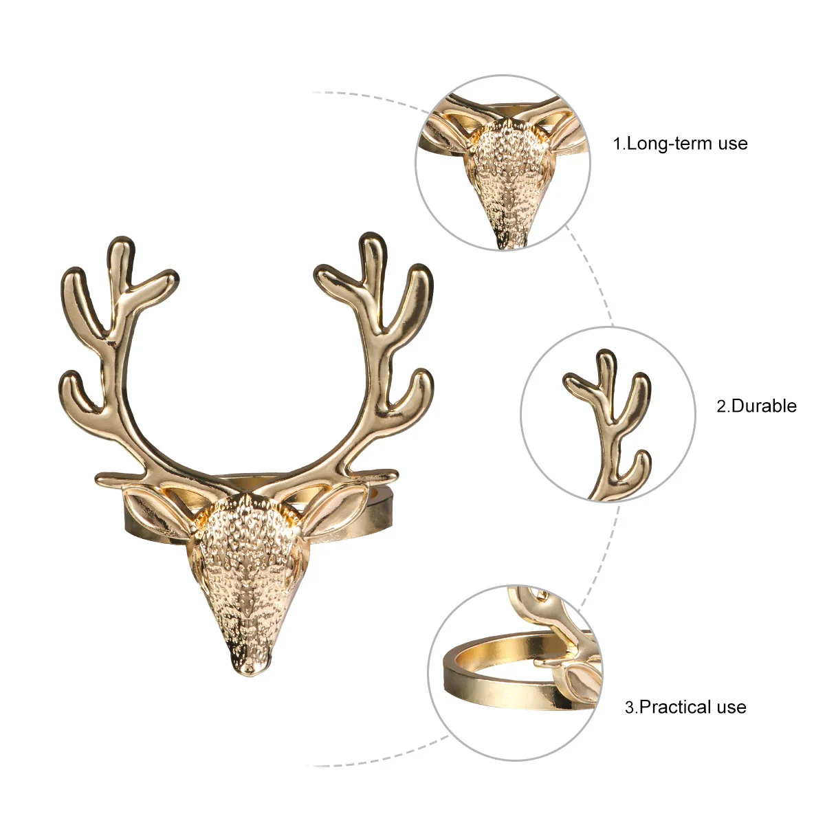 4 Pcs Christmas Deer Head Napkin Buckle Ring Garland Table Supplies Dining Buckles Alloy Holders Dinner