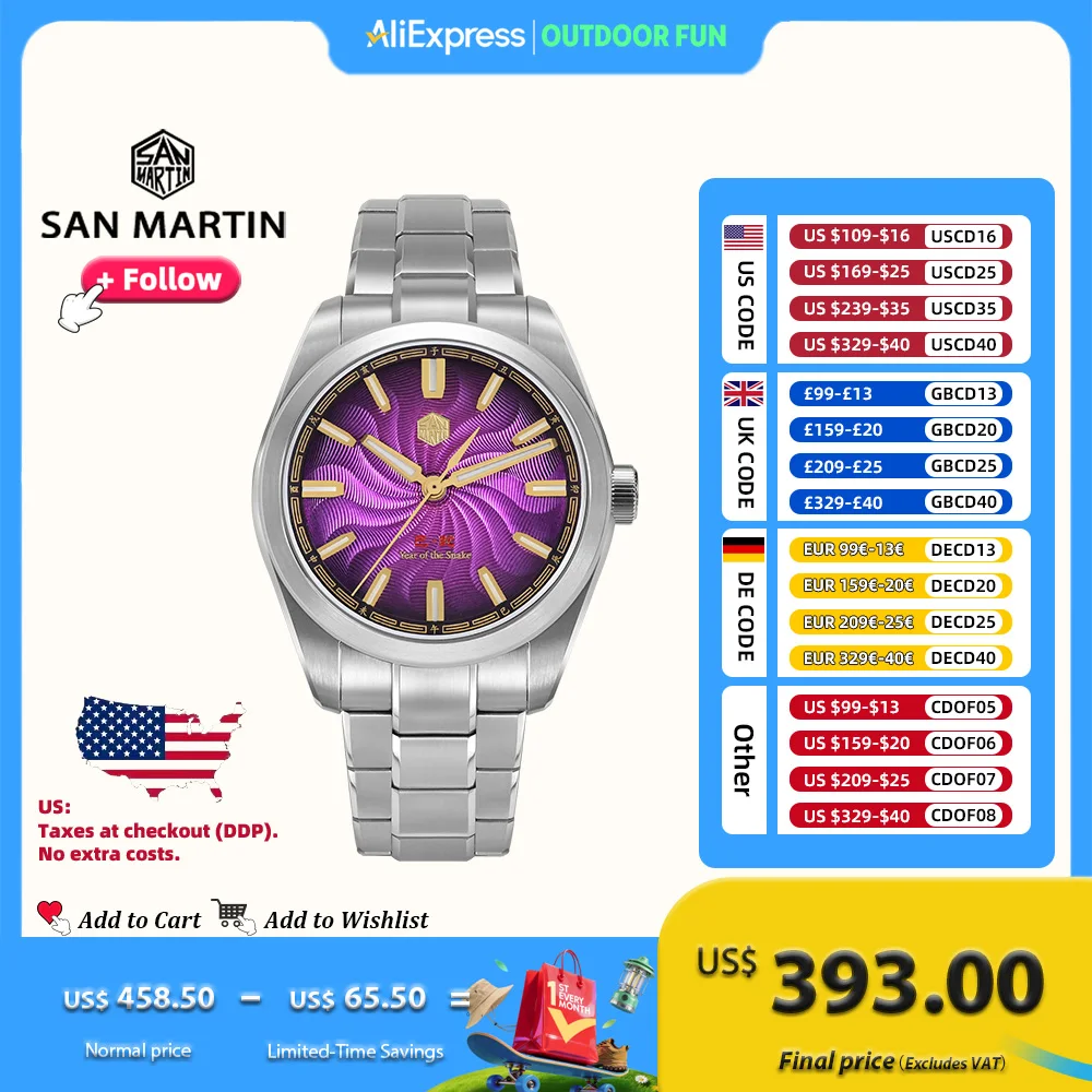 

San Martin 39 мм гильоше с ЧПУ, элитные роскошные мужские часы Snake Year, ограниченная серия Miyota 90S5, механическая прозрачная задняя крышка SN0144