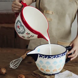 Household Handle Bowl, Ceramic Salad Mixing Bowl, 2000ml Large Capacity Egg Bowl, Kitchen Supplies, ramen，Baking Utensils