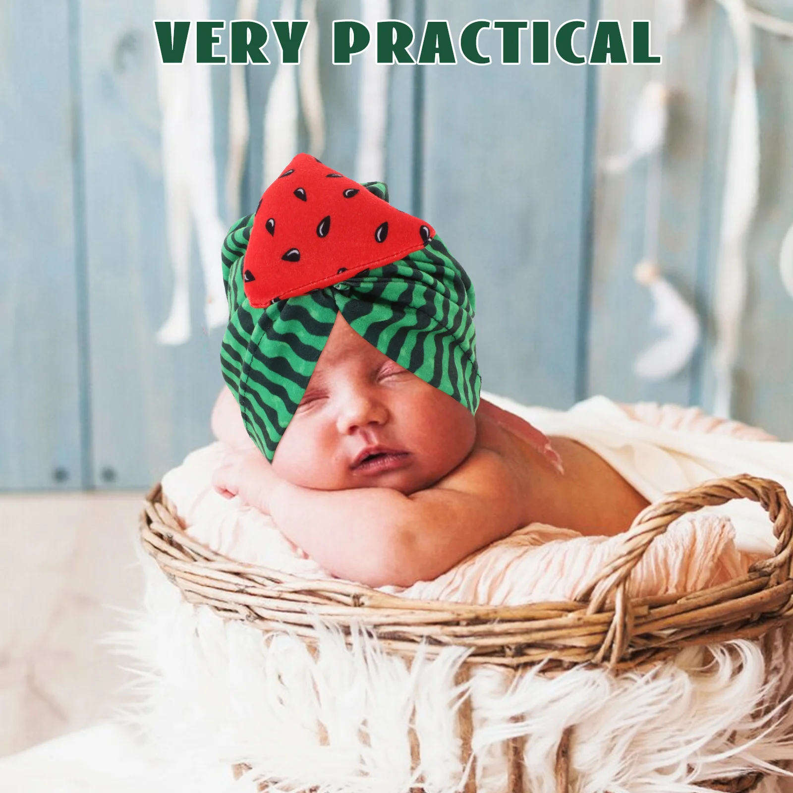 

Newborn Baby Hat Watermelon Pattern Cute Infant Turban Cap Lightweight Breathable Decorative Spring Autumn Girl Boy Beanie