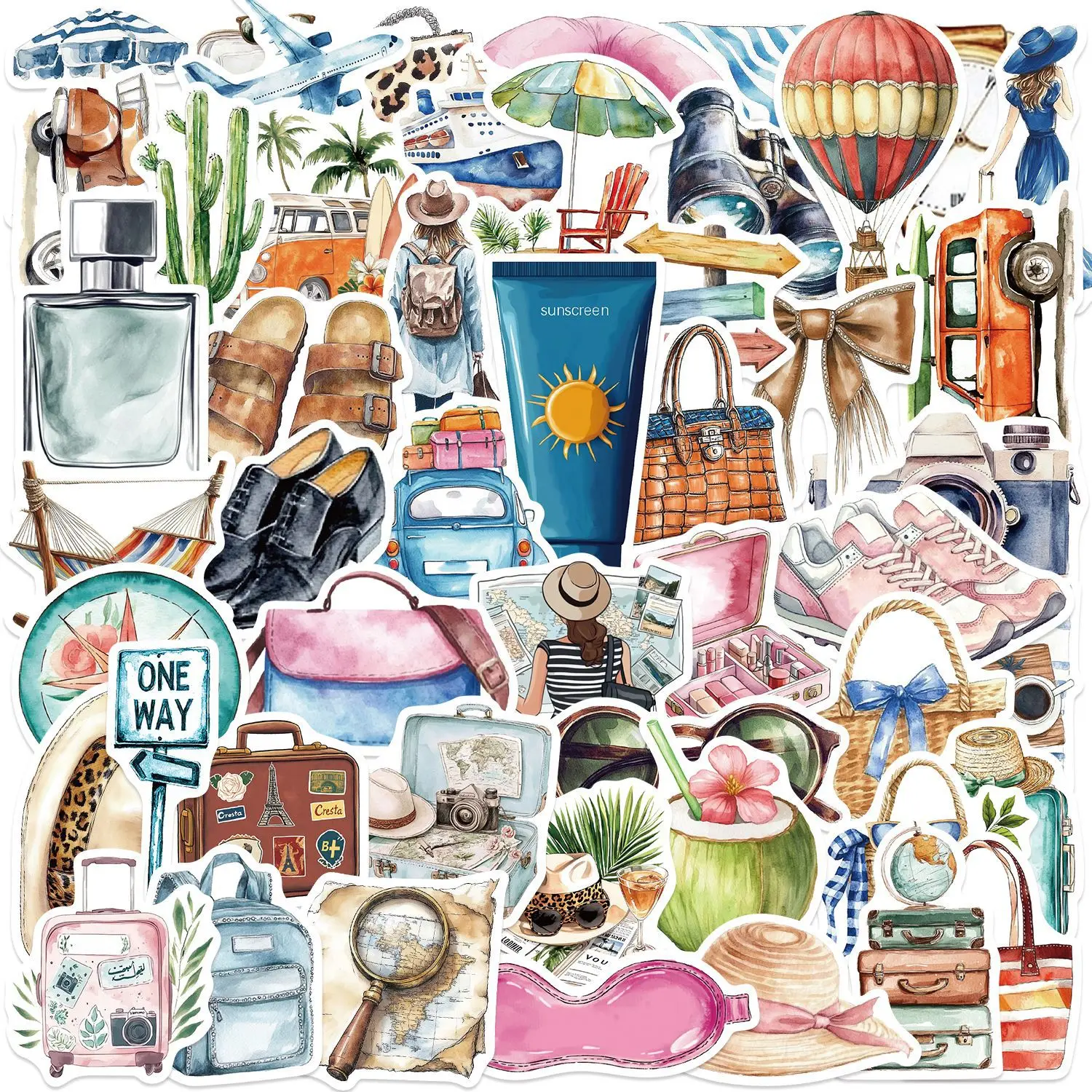 50PCS Cartoon Reise Stil Graffiti Aufkleber Dekorative Gitarre Laptop Gepäck DIY Dekor Wasserdicht Aufkleber Aufkleber