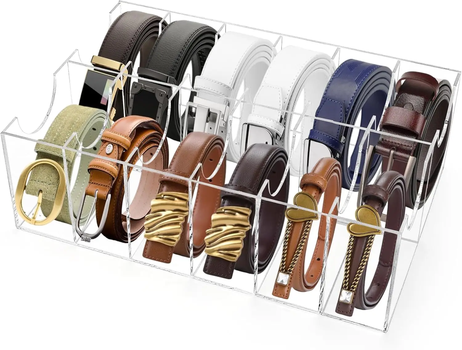 

Акриловый органайзер для ремней с 12 отделениями, прозрачная коробка для хранения ремней, часов, ювелирных изделий, аксессуаров для волос