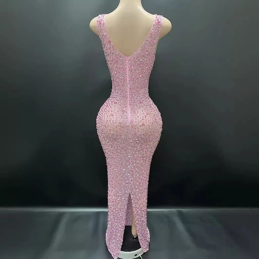 เพชรเต็มรูปแบบเพชร Slim Dress นักร้องโฮสติ้งรุ่น Catwalk จัดเลี้ยงชุดวันเกิด Photo Vestido De Fiesta Grad